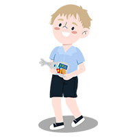 boy with blessings bag